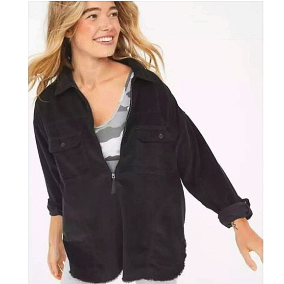 OFFLINE By Aerie Corduroy Quarter Zip Shacket In Washed Black. Size MED NWT - Picture 1 of 13